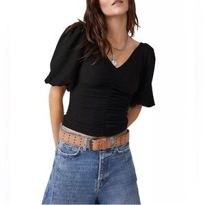 NWT Free People Puff Sleeve Cupcake Black Top Women’s size S